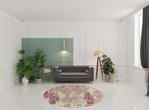 Homeroots 8' X 8' Ivory And Pink Round Abstract Power Loom Non Skid Area Rug  Polypropylene 480130