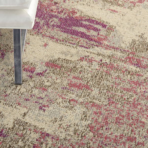 HomeRoots 4' Ivory and Pink Abstract Area Rug - Contemporary Non-Skid Design for Soft Comfort and Durability 8' Round Round 480130