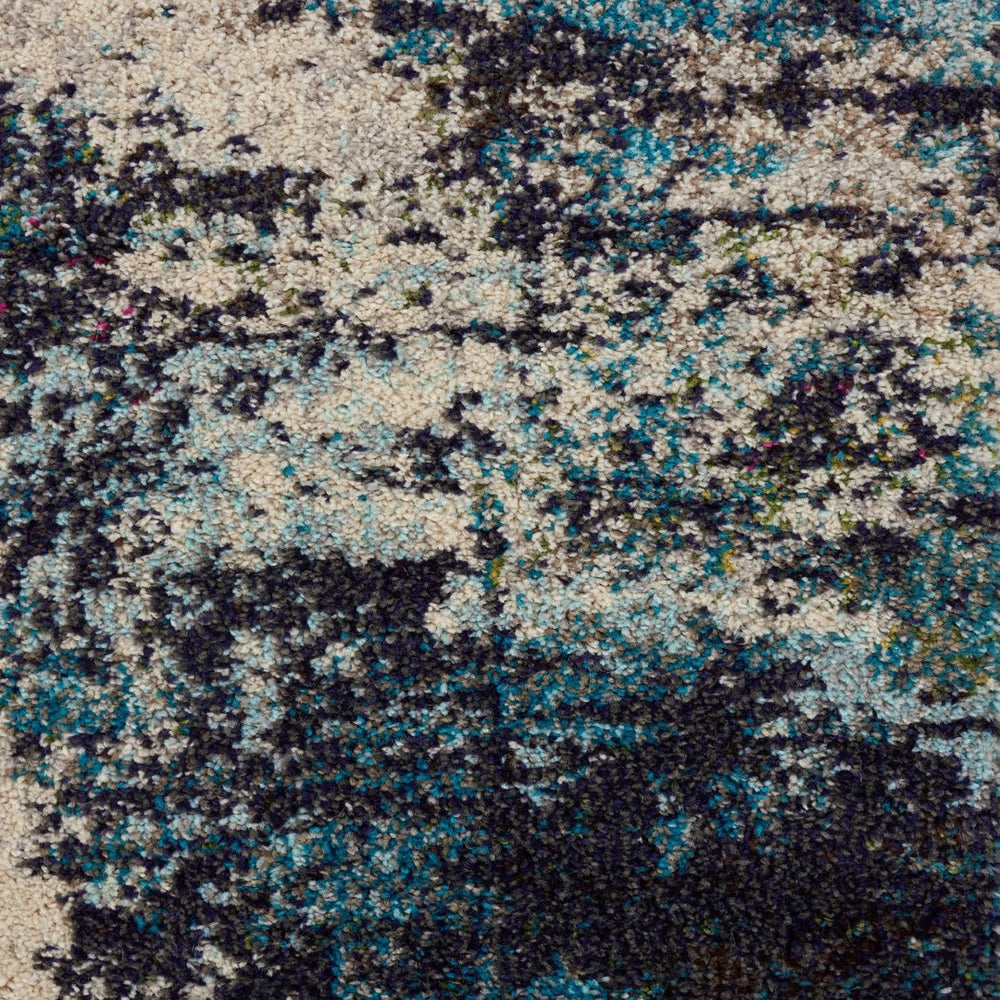 HomeRoots 2' X 8' Abstract Ivory and Teal Blue Non-Skid Runner Rug - Durable, Stylish, Perfect for Any Space! 480133