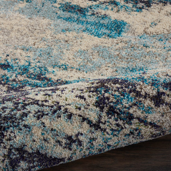 HomeRoots 2' X 8' Abstract Ivory and Teal Blue Non-Skid Runner Rug - Durable, Stylish, Perfect for Any Space! 480133