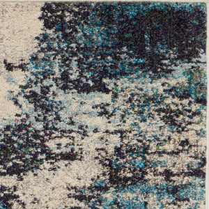 HomeRoots 2' X 8' Abstract Ivory and Teal Blue Non-Skid Runner Rug - Durable, Stylish, Perfect for Any Space! 480133