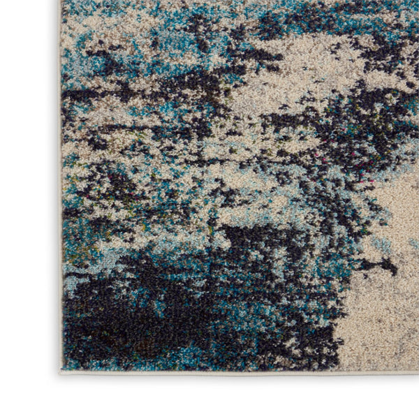 HomeRoots 2' X 8' Abstract Ivory and Teal Blue Non-Skid Runner Rug - Durable, Stylish, Perfect for Any Space! 480133