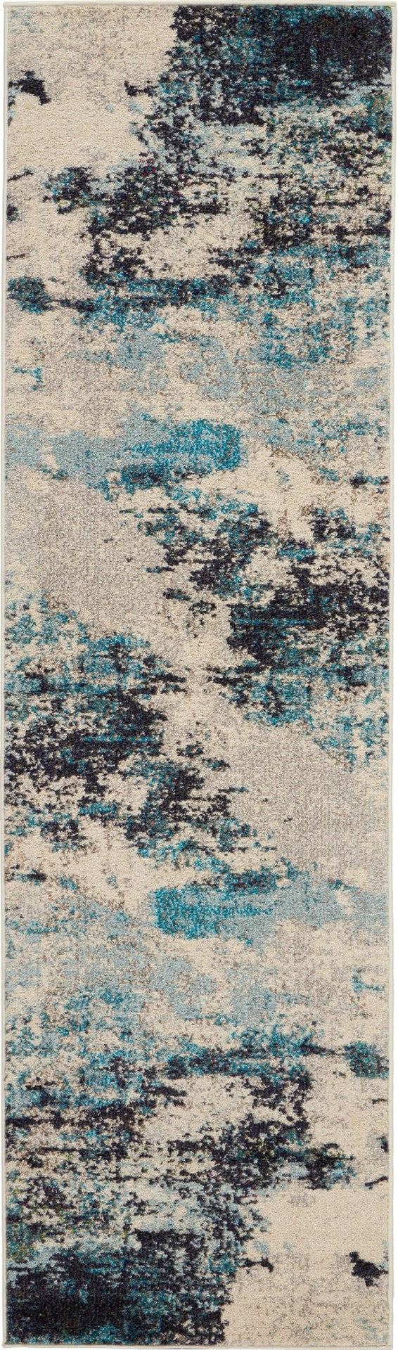 HomeRoots 2' X 8' Abstract Ivory and Teal Blue Non-Skid Runner Rug - Durable, Stylish, Perfect for Any Space! 480133