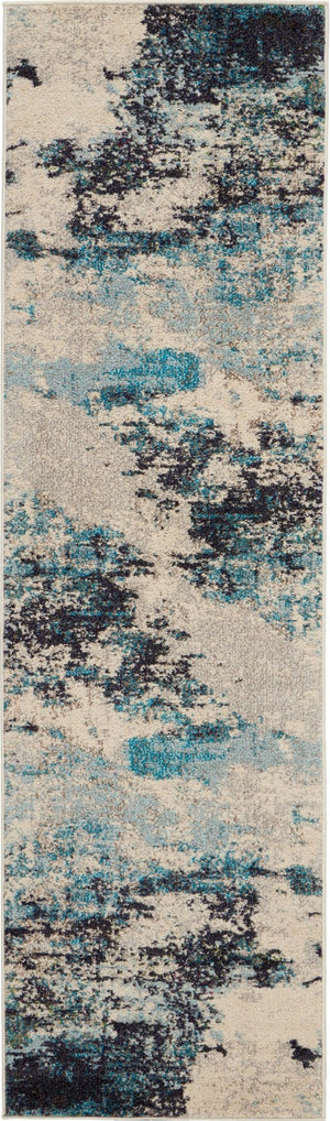 HomeRoots 2' X 8' Abstract Ivory and Teal Blue Non-Skid Runner Rug - Durable, Stylish, Perfect for Any Space! 480133