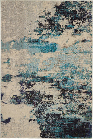 HomeRoots 4' Abstract Area Rug in Ivory and Teal Blue - Modern Design for Stylish Home Décor and Comfort 4' X 6' Rectangle 480135