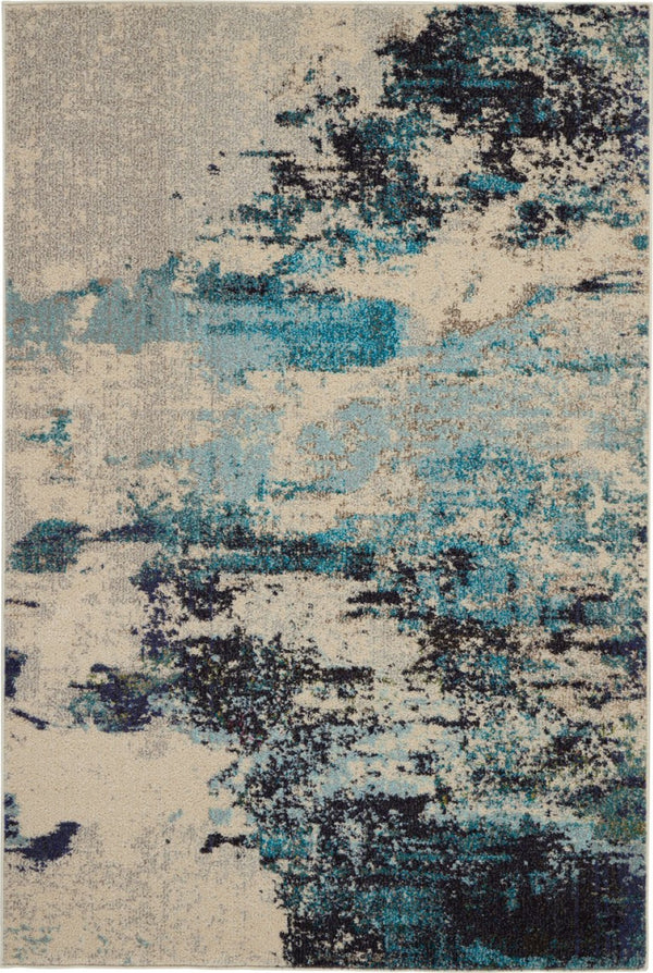 HomeRoots 4' Abstract Area Rug in Ivory and Teal Blue - Modern Design for Stylish Home Décor and Comfort 4' X 6' Rectangle 480135