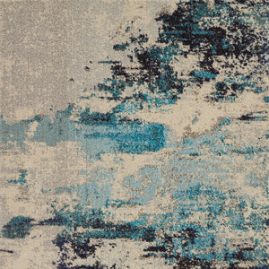 Homeroots 4' X 6' Ivory And Teal Blue Abstract Power Loom Non Skid Area Rug  Polypropylene 480135