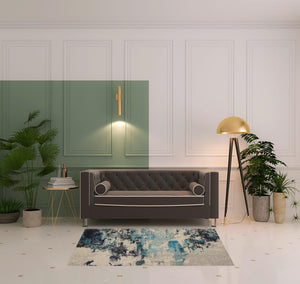 Homeroots 4' X 6' Ivory And Teal Blue Abstract Power Loom Non Skid Area Rug  Polypropylene 480135