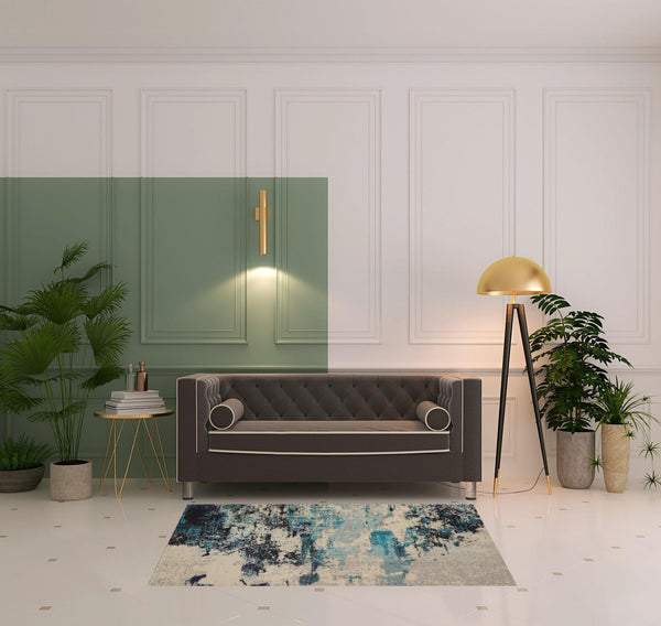 Homeroots 4' X 6' Ivory And Teal Blue Abstract Power Loom Non Skid Area Rug  Polypropylene 480135