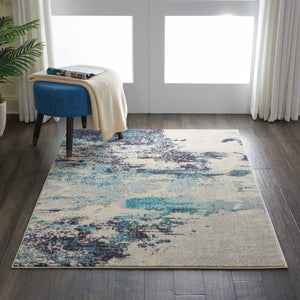 HomeRoots 4' Abstract Area Rug in Ivory and Teal Blue - Modern Design for Stylish Home Décor and Comfort 4' X 6' Rectangle 480135