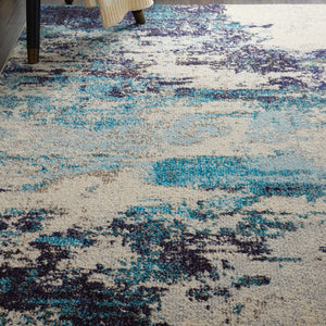 HomeRoots 4' Abstract Area Rug in Ivory and Teal Blue - Modern Design for Stylish Home Décor and Comfort 4' X 6' Rectangle 480135