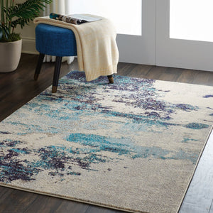 HomeRoots 4' Abstract Area Rug in Ivory and Teal Blue - Modern Design for Stylish Home Décor and Comfort 4' X 6' Rectangle 480135