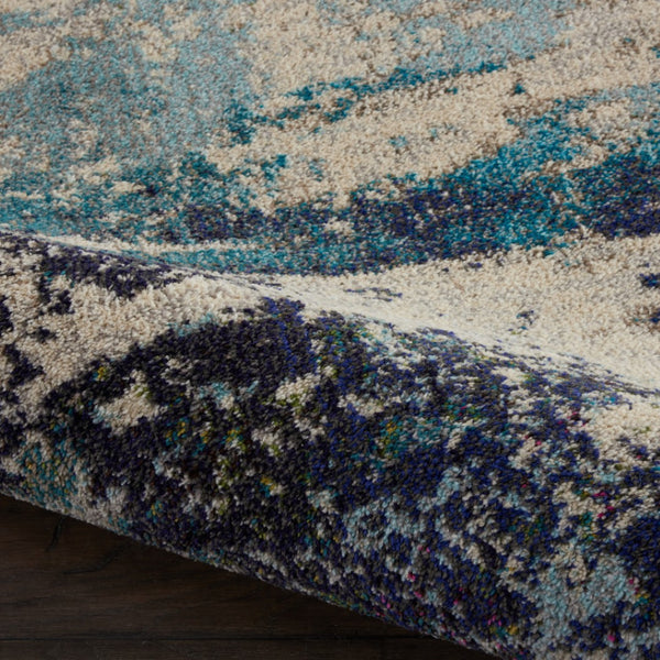 HomeRoots 4' Abstract Area Rug in Ivory and Teal Blue - Modern Design for Stylish Home Décor and Comfort 4' Round Round 480136