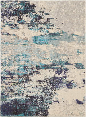 Homeroots 5' X 7' Ivory And Teal Blue Abstract Power Loom Non Skid Area Rug  Polypropylene 480138