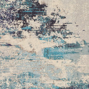 Homeroots 5' X 7' Ivory And Teal Blue Abstract Power Loom Non Skid Area Rug  Polypropylene 480138