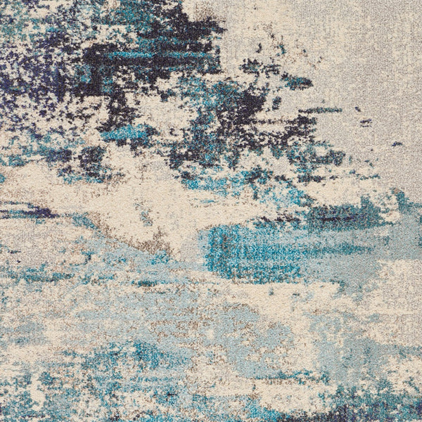 Homeroots 5' X 7' Ivory And Teal Blue Abstract Power Loom Non Skid Area Rug  Polypropylene 480138