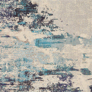 Homeroots 5' X 7' Ivory And Teal Blue Abstract Power Loom Non Skid Area Rug  Polypropylene 480138