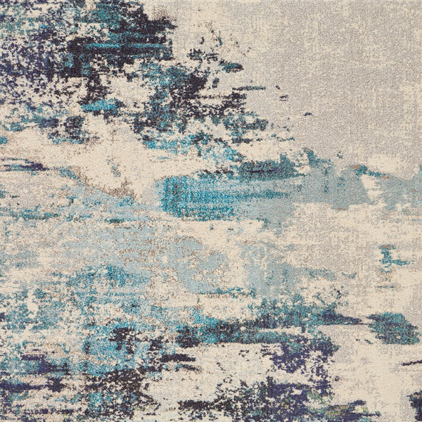 Homeroots 5' X 7' Ivory And Teal Blue Abstract Power Loom Non Skid Area Rug  Polypropylene 480138