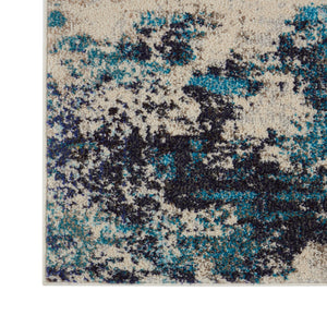 HomeRoots 4' Abstract Area Rug in Ivory and Teal Blue - Modern Design for Stylish Home Décor and Comfort 5' X 7' Rectangle 480138