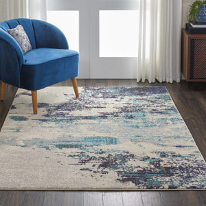 HomeRoots 4' Abstract Area Rug in Ivory and Teal Blue - Modern Design for Stylish Home Décor and Comfort 5' X 7' Rectangle 480138