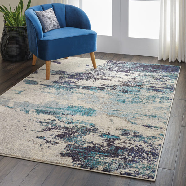 HomeRoots 4' Abstract Area Rug in Ivory and Teal Blue - Modern Design for Stylish Home Décor and Comfort 5' X 7' Rectangle 480138