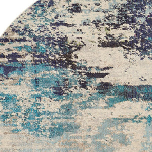 HomeRoots 4' Abstract Area Rug in Ivory and Teal Blue - Modern Design for Stylish Home Décor and Comfort 8' Round Round 480139