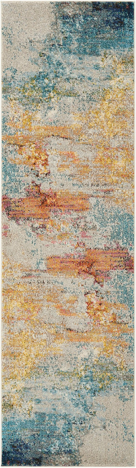 HomeRoots 2' X 8' Sealife Abstract Non-Skid Runner Rug - Coastal Elegance for Hallways & Entryways, Durable Design 480142