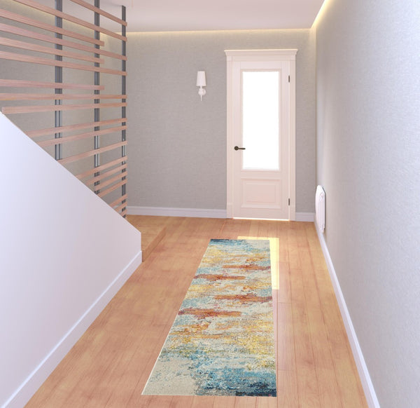 HomeRoots 2' X 8' Sealife Abstract Non-Skid Runner Rug - Coastal Elegance for Hallways & Entryways, Durable Design 480142