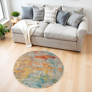 HomeRoots 4' Sealife Abstract Area Rug - Coastal-Inspired Non-Skid Design for Modern Living Spaces 4' Round Round 480145