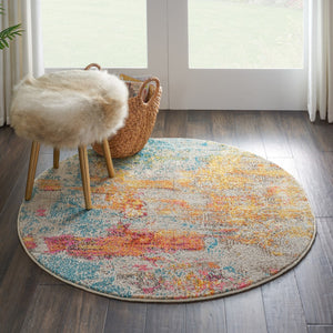 HomeRoots 4' Sealife Abstract Area Rug - Coastal-Inspired Non-Skid Design for Modern Living Spaces 4' Round Round 480145