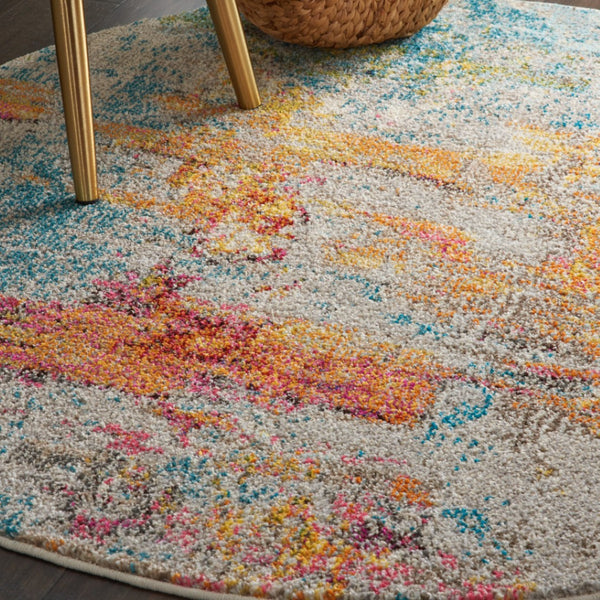 HomeRoots 4' Sealife Abstract Area Rug - Coastal-Inspired Non-Skid Design for Modern Living Spaces 4' Round Round 480145