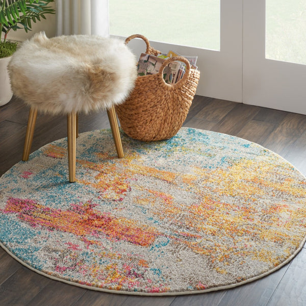 HomeRoots 4' Sealife Abstract Area Rug - Coastal-Inspired Non-Skid Design for Modern Living Spaces 4' Round Round 480145
