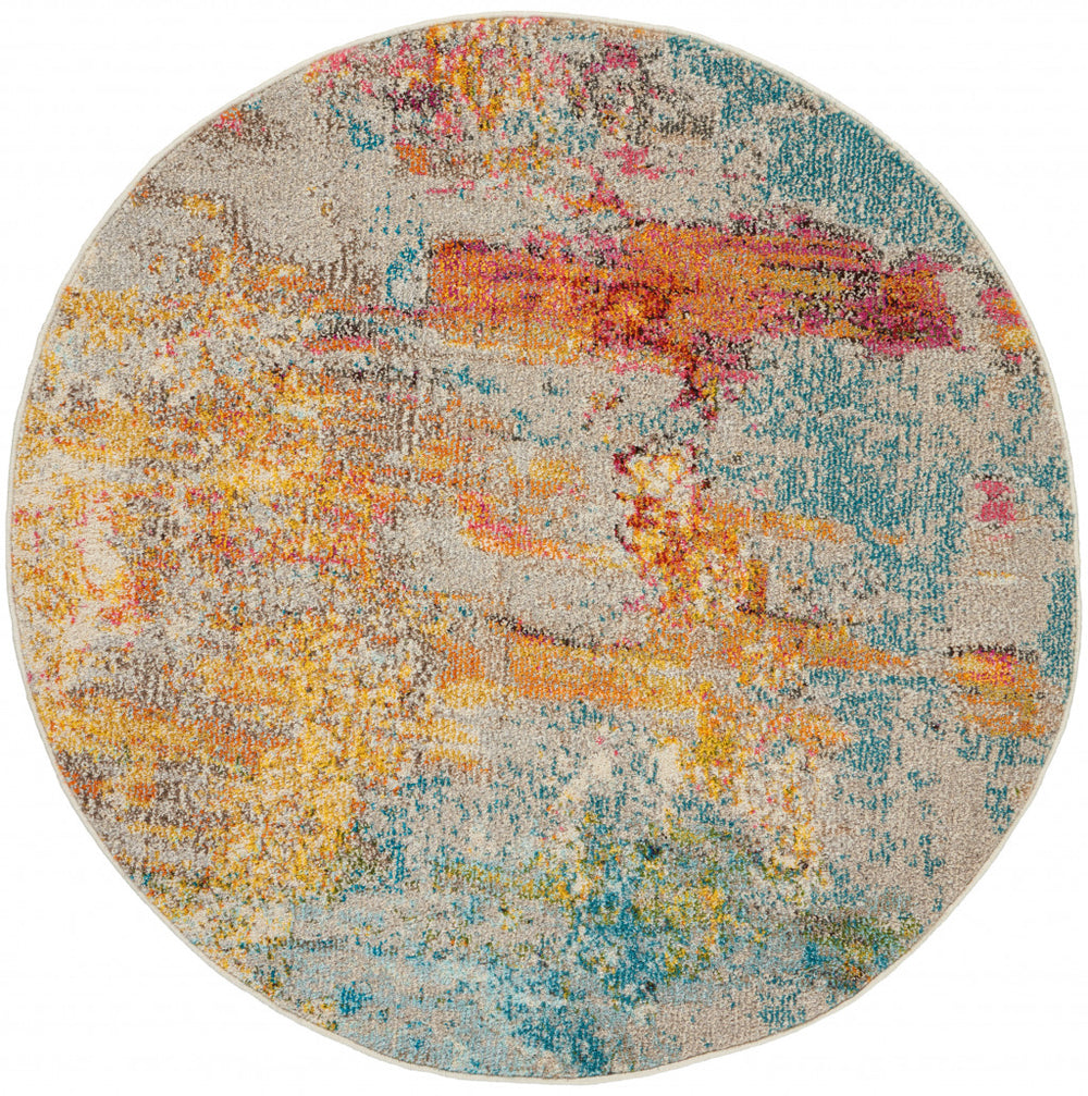 Homeroots 5' X 5' Sealife Round Abstract Power Loom Non Skid Area Rug  Polypropylene 480146