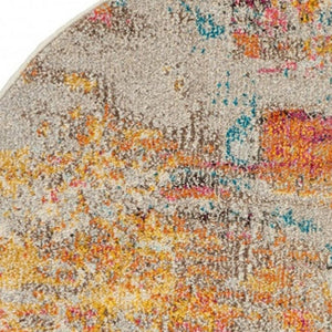 HomeRoots 4' Sealife Abstract Area Rug - Coastal-Inspired Non-Skid Design for Modern Living Spaces 5' Round Round 480146