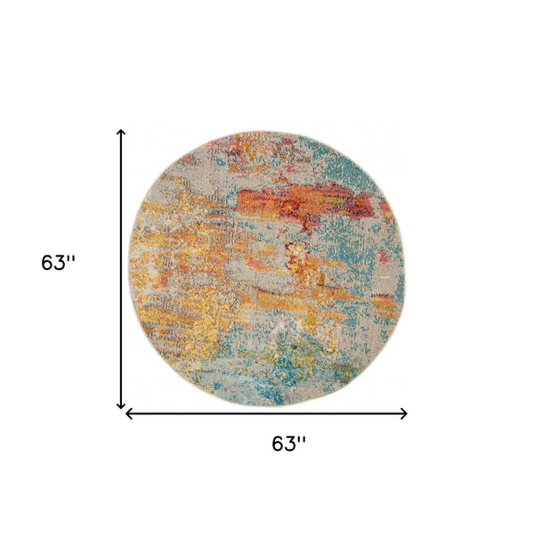 Homeroots 5' X 5' Sealife Round Abstract Power Loom Non Skid Area Rug  Polypropylene 480146