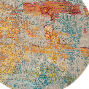 Homeroots 5' X 5' Sealife Round Abstract Power Loom Non Skid Area Rug  Polypropylene 480146