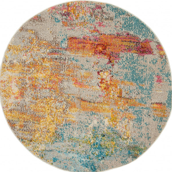 Homeroots 5' X 5' Sealife Round Abstract Power Loom Non Skid Area Rug  Polypropylene 480146