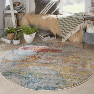 HomeRoots 4' Sealife Abstract Area Rug - Coastal-Inspired Non-Skid Design for Modern Living Spaces 5' Round Round 480146