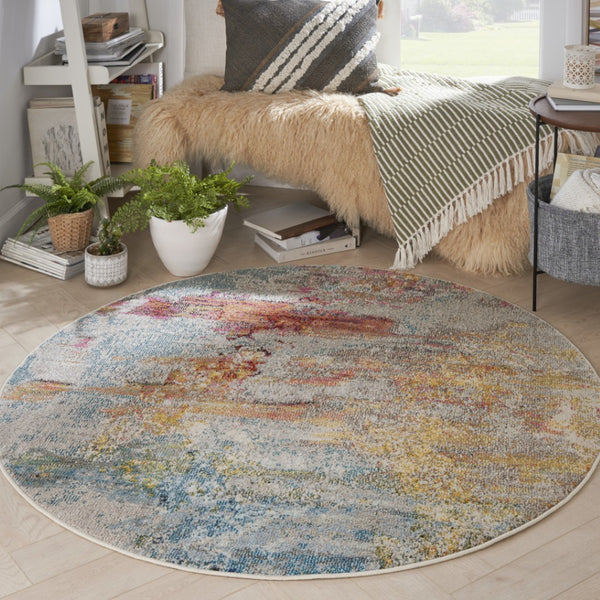 HomeRoots 4' Sealife Abstract Area Rug - Coastal-Inspired Non-Skid Design for Modern Living Spaces 5' Round Round 480146