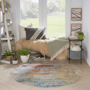 HomeRoots 4' Sealife Abstract Area Rug - Coastal-Inspired Non-Skid Design for Modern Living Spaces 5' Round Round 480146