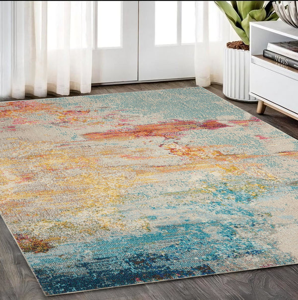Homeroots 5' X 7' Blue And Orange Abstract Power Loom Area Rug  Polypropylene 480147
