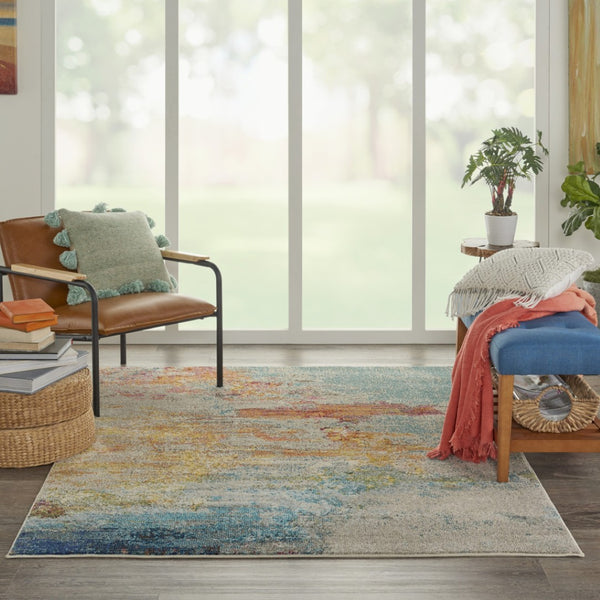 HomeRoots 4' Sealife Abstract Area Rug - Coastal-Inspired Non-Skid Design for Modern Living Spaces 5' X 7' Rectangle 480147