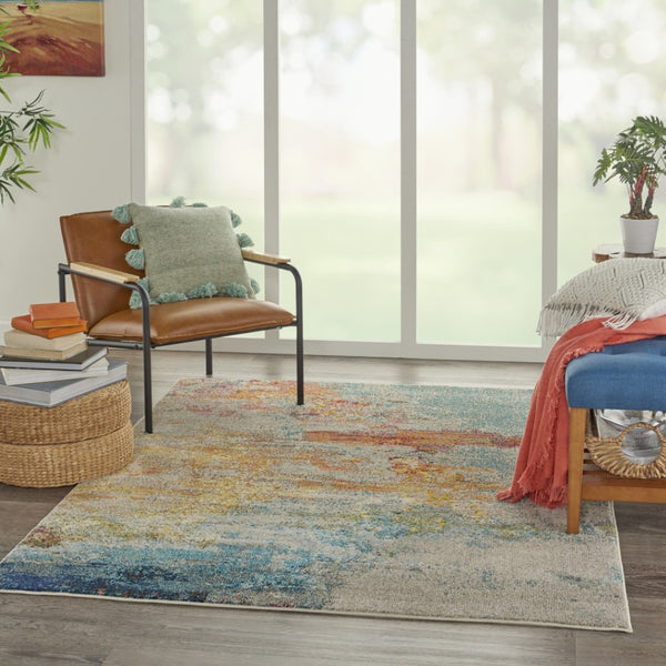 HomeRoots 4' Sealife Abstract Area Rug - Coastal-Inspired Non-Skid Design for Modern Living Spaces 5' X 7' Rectangle 480147