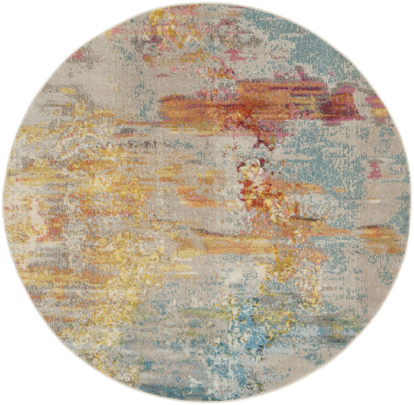 Homeroots 8' X 8' Sealife Round Abstract Power Loom Non Skid Area Rug  Polypropylene 480148