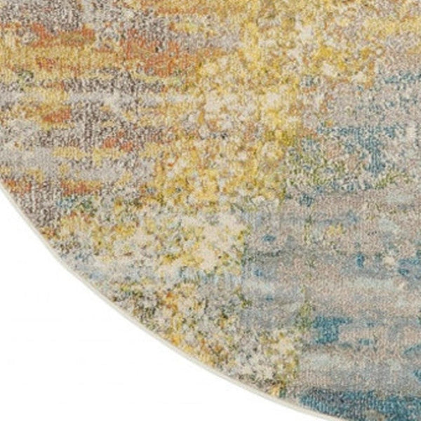 HomeRoots 4' Sealife Abstract Area Rug - Coastal-Inspired Non-Skid Design for Modern Living Spaces 8' Round Round 480148