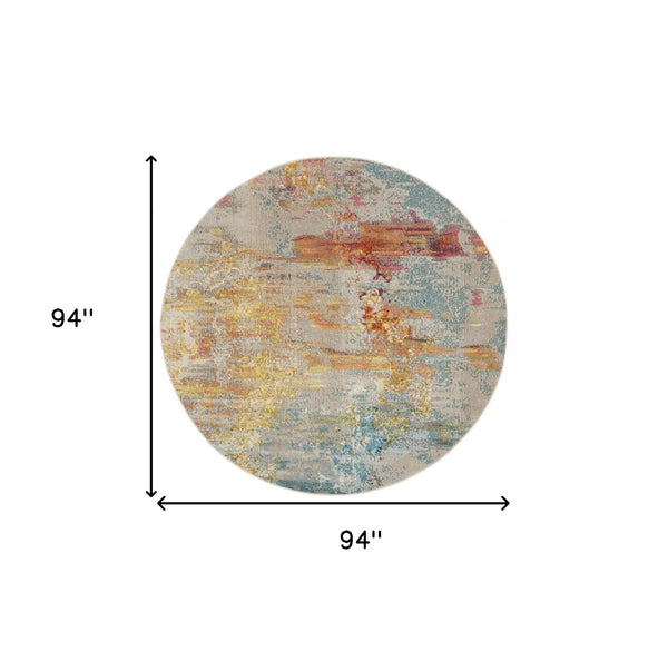 Homeroots 8' X 8' Sealife Round Abstract Power Loom Non Skid Area Rug  Polypropylene 480148