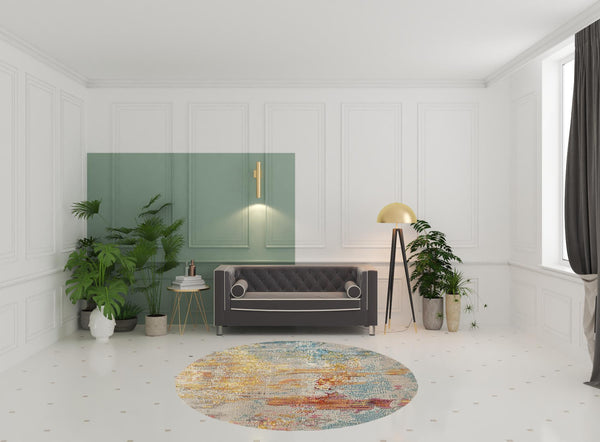 Homeroots 8' X 8' Sealife Round Abstract Power Loom Non Skid Area Rug  Polypropylene 480148