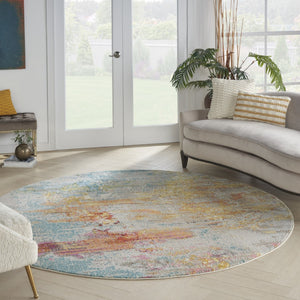 HomeRoots 4' Sealife Abstract Area Rug - Coastal-Inspired Non-Skid Design for Modern Living Spaces 8' Round Round 480148
