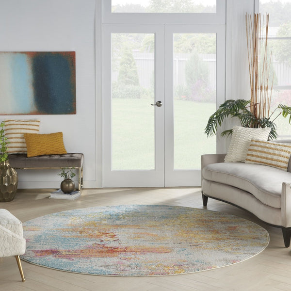 HomeRoots 4' Sealife Abstract Area Rug - Coastal-Inspired Non-Skid Design for Modern Living Spaces 8' Round Round 480148