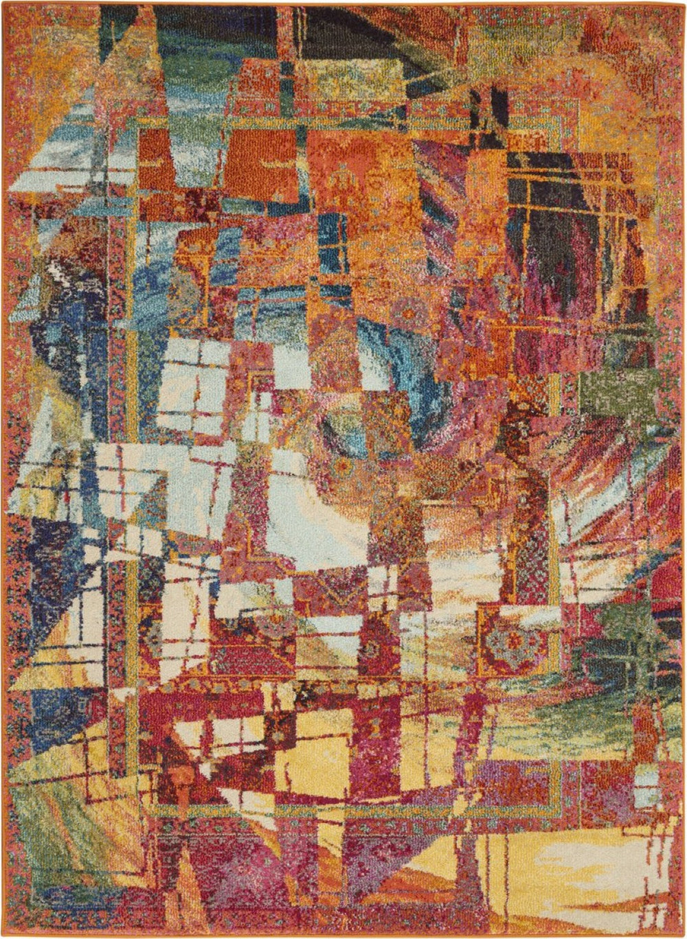 HomeRoots 4' Stained Glass Abstract Area Rug - Modern Mosaic Design, Durable Non-Skid, Perfect for Any Room 480155